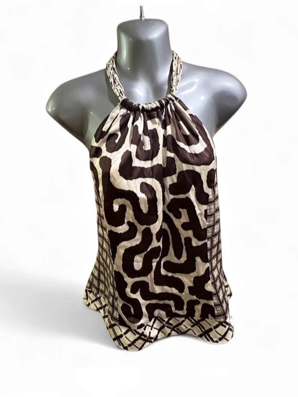 Vintage ETCETERA Halter Silk Top in Brown & Cream Size 12 Like New